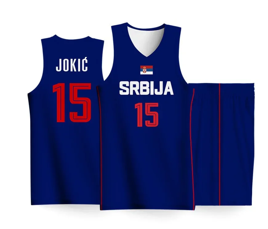 

SRBIJA Баскетбольные спортивные майки, топ, трикотаж, шитье, вышивка, высококачественные спортивные майки на открытом воздухе No 15, футболки Nikola Jokic, новинка 2023 года
