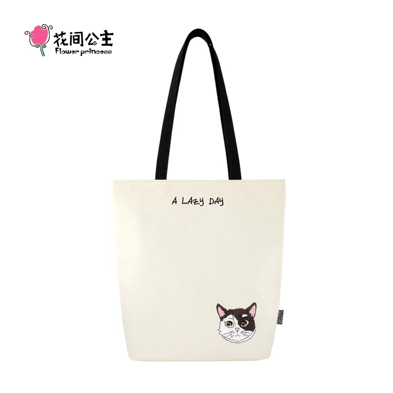 Flower Princess A Lazy Day Women\'s Bag 2024 Trend Summer White Big Fashion Canvas Shoulder Tote Designer Original Women Bags