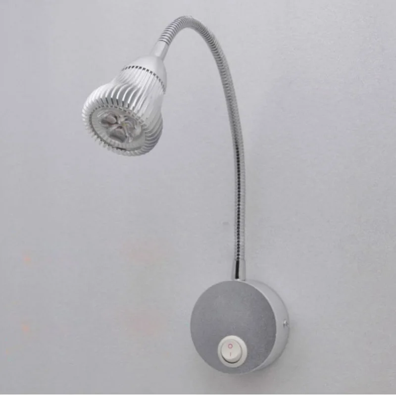 3W EU plug cable LED Hoses Wall Lamp Flexible Home Hotel Bedside Reading Light Moder Book Lights Aluminum with switch AC85-265V