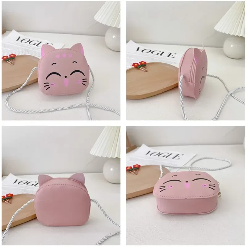 Mini bolso de mensajero de PU para niños, monedero de moda para niños, bolsos cruzados de hombro para niñas dulces, lindo gatito y gato