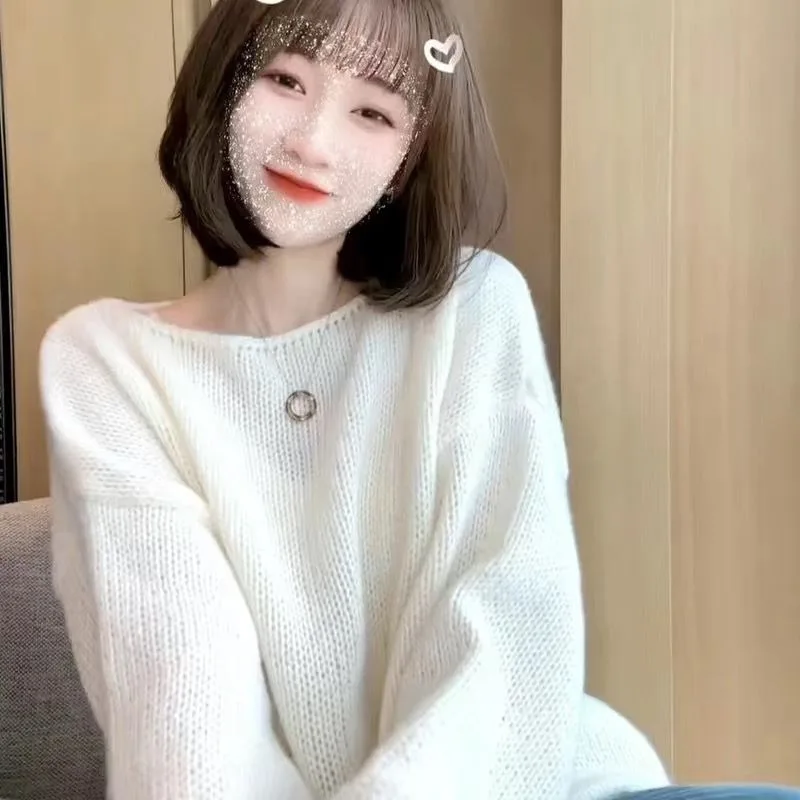 

Свободный пуловер в ленивом стиле для женщин, осенне-зимний простой повседневный свитер с длинными рукавами в корейском стиле