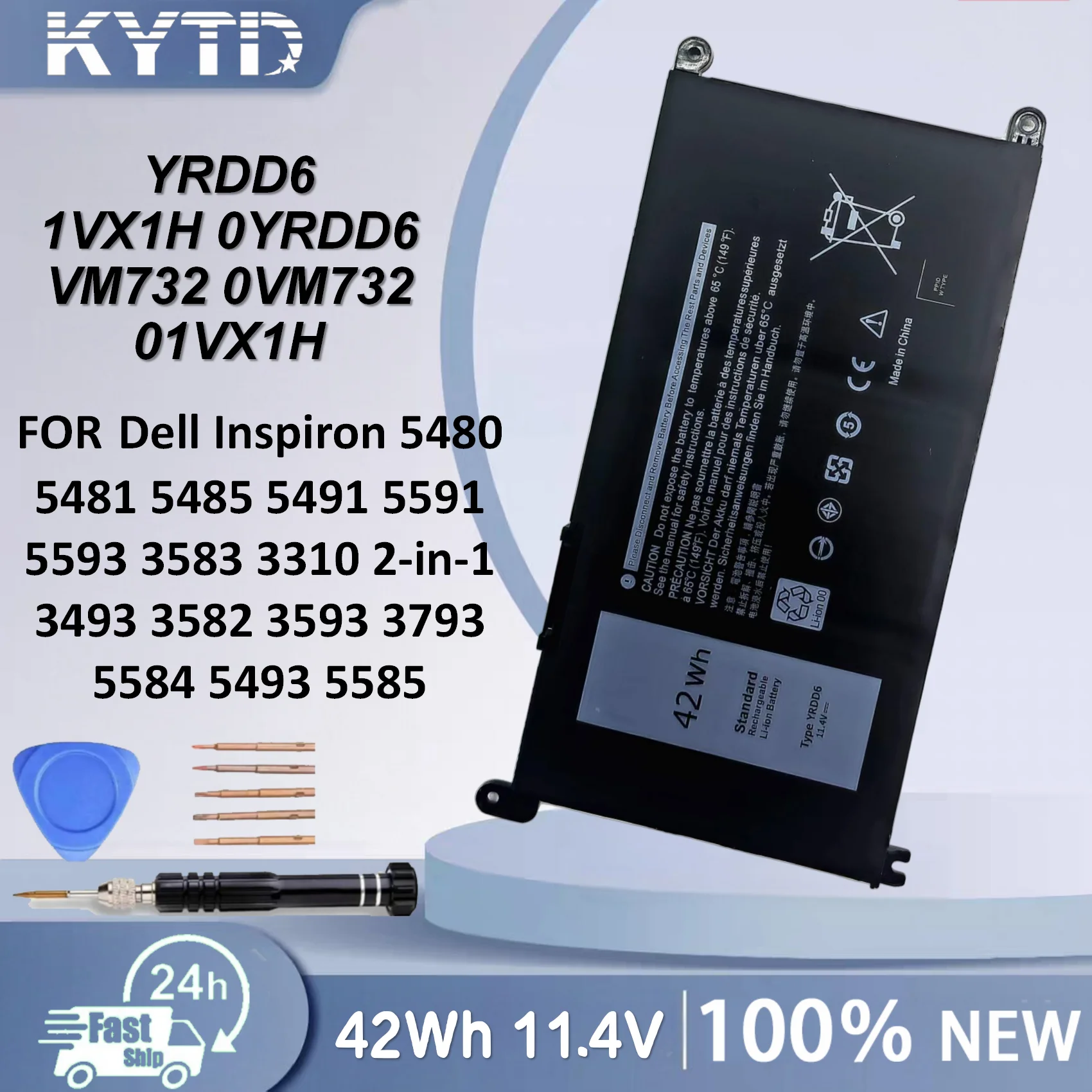 KYTD YRDD6 Battery for DELL Inspiron 5482 5480 5481 5485 5491 5591 5593 3583 3310 2-in-1 3493 3582 3593 3793 5584 5493