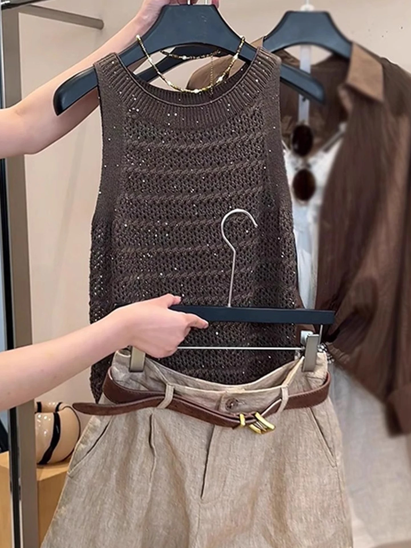 الرجعية كسول Sle اللون الجوف خارج سترة Faionable الصيف Svel محبوك أعلى العلوي irt ular Elegance #3