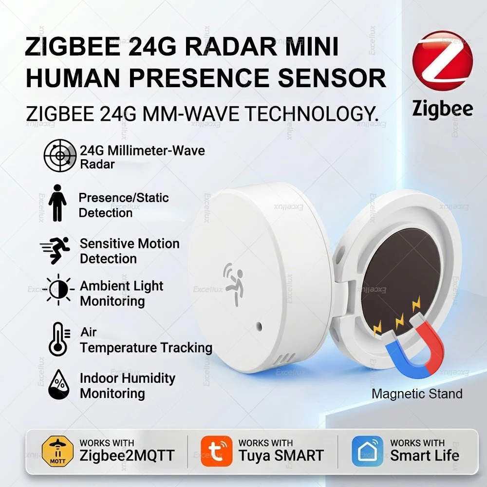 Capteur de détection humaine Zigbee, capteur de présence par Radar 24G, détecteur de mouvement statique, capteur de température et d'humidité Lux pour Tuya Smart Life Z2M
