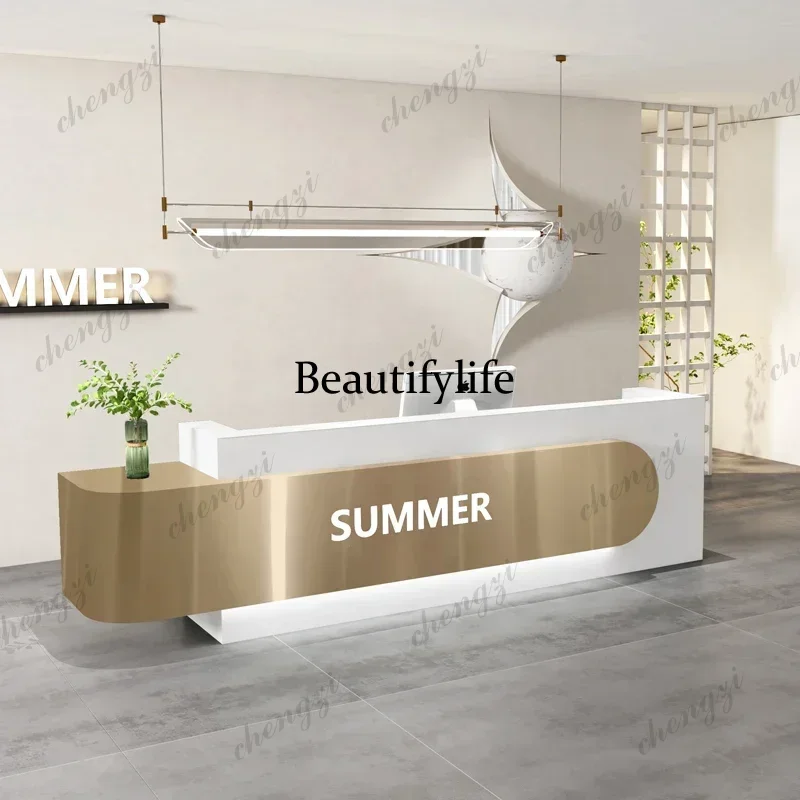 132 Green Gold Reception Desks Hotels Black Barber Classic Luxury Reception Desk White Clothing Bancone Per Negozio Office Furni