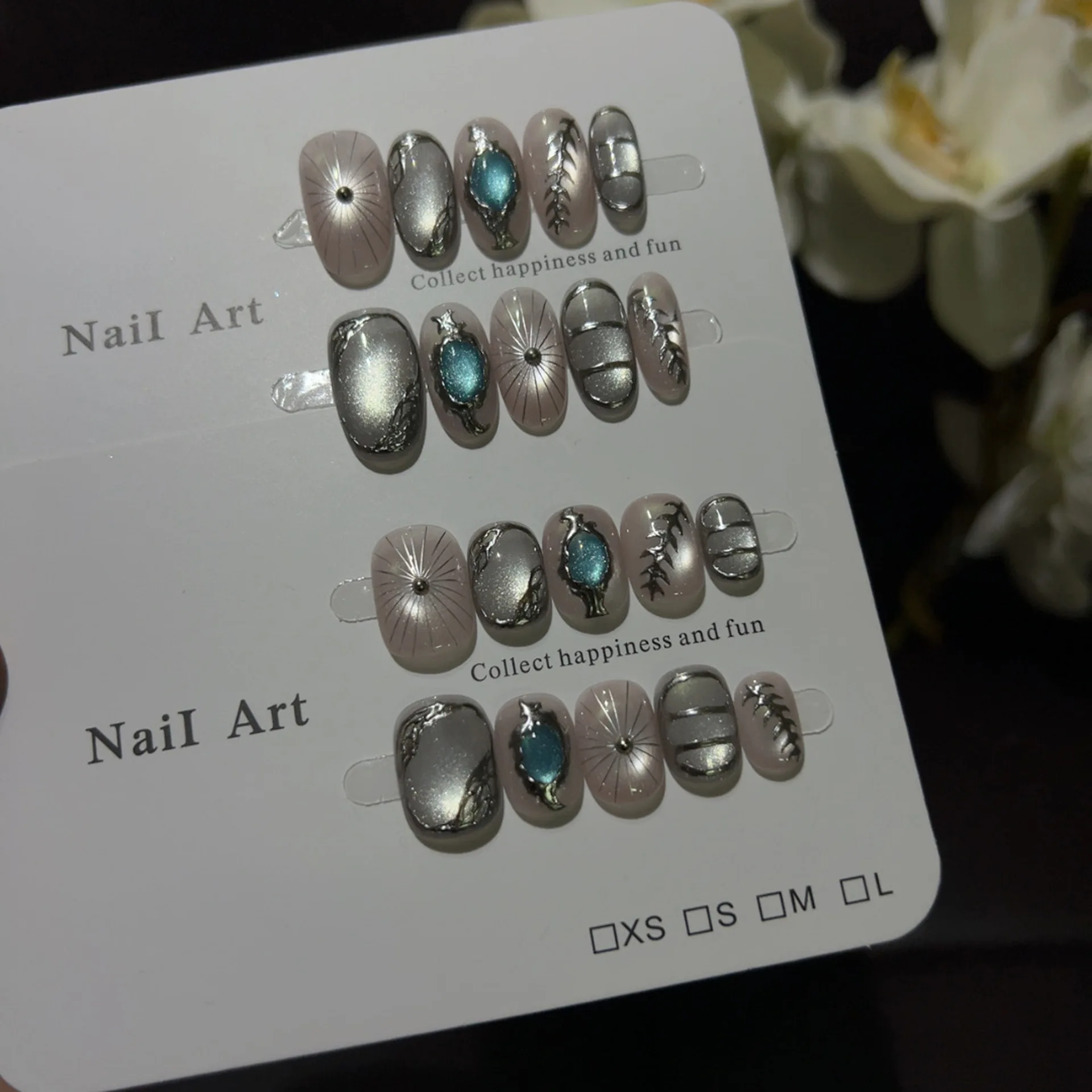 10 ชิ้น เล็บปลอมแบบกดติดทำมือ  - Nail Art Full Cat Eye บทวิจารณ์และราคา