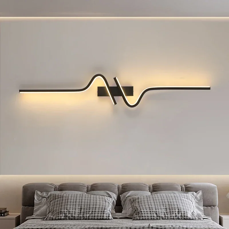 Modern Minimalist Creative Strip Led Wall Lamp Bedroom Bedside Wall Sconce for Living Room TV Sofa Background Wall Lamp