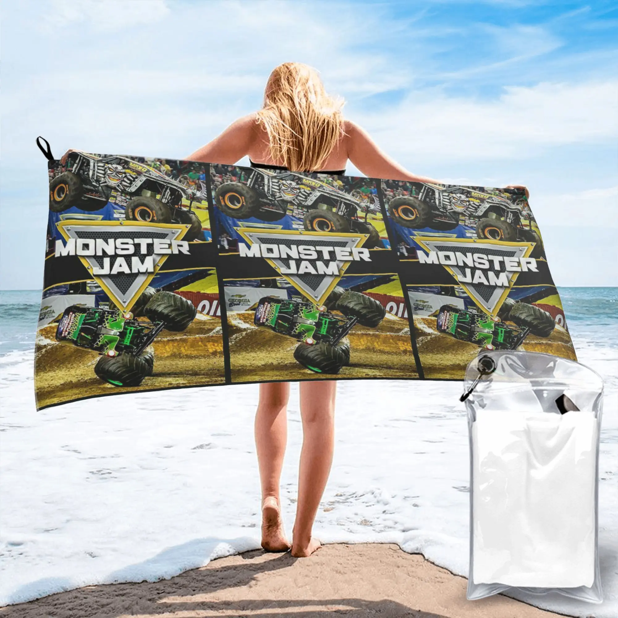 Toalla de playa clásica con diseño de Monster Jam Truck, toalla de microfibra suave de secado rápido y absorbente para nadar