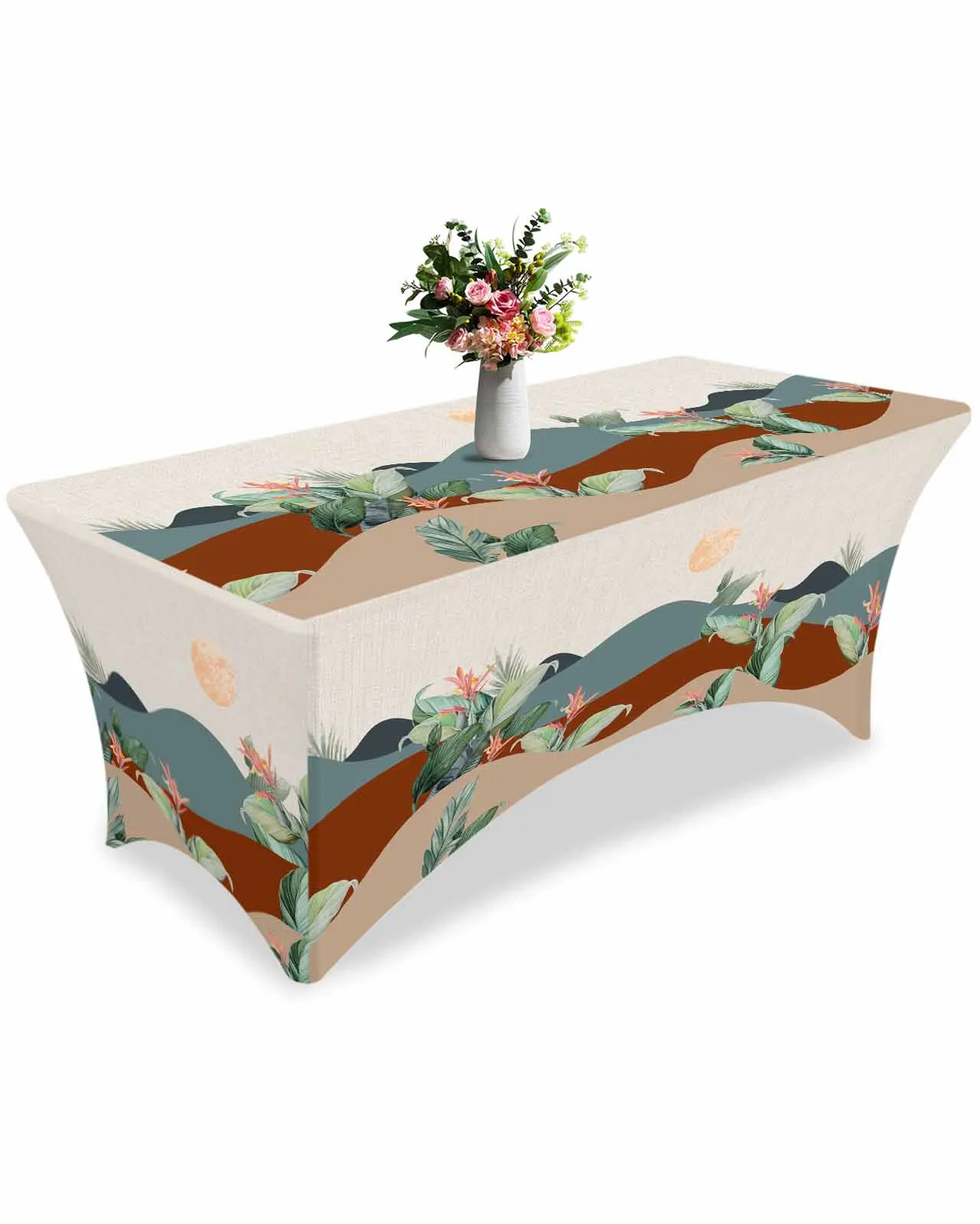 

Bohemian Abstract Leaves High Stretch Tablecloth Wedding Party Decor Elastic Print Table Cover Outdoor Table Cloth