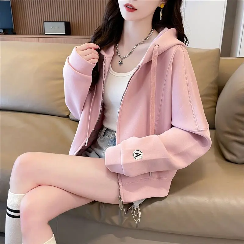 Loose Full Zip Up Long Sleeve Female Hooded Top Youthful Clothes Sport Nice Color New in Matching Women's Hoodies Sweatshirts