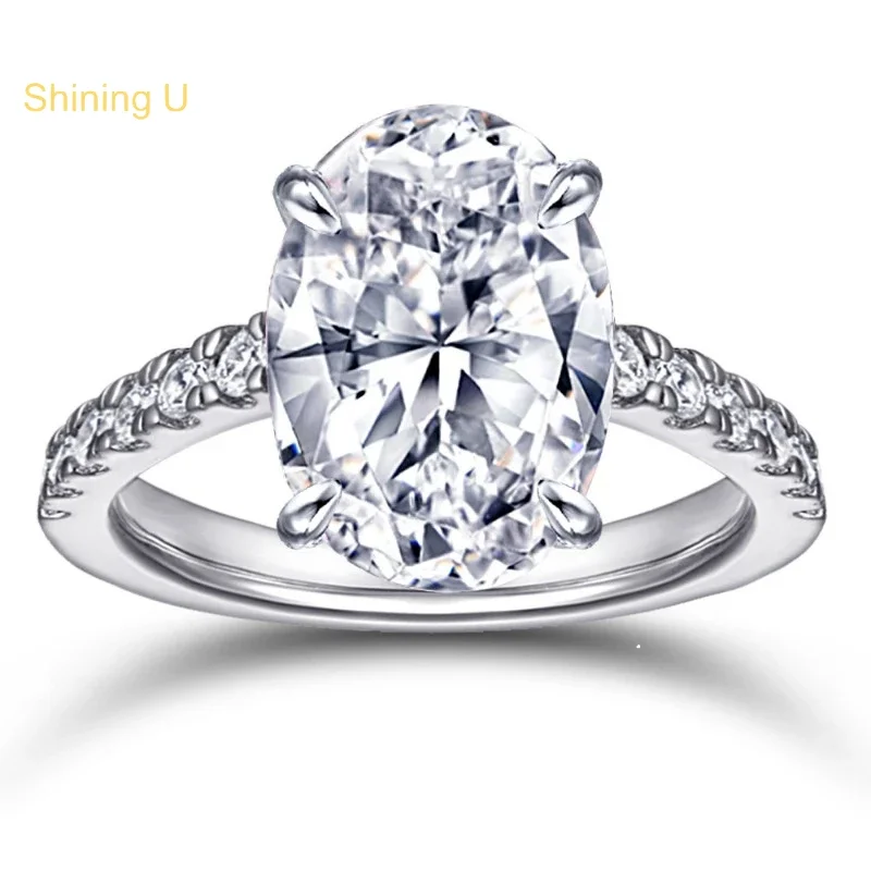 

Shining U S925 Silver Oval Simulated Diamond 6ct Ring for Women Fine Jewelry Wedding Engagement