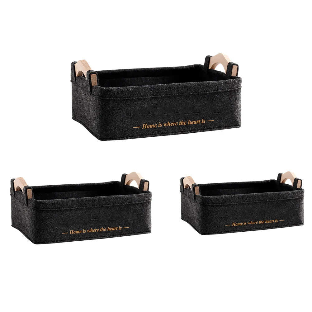 

3pcs Bedside Storage Basket Black Felt Foldable Large Capacity For Home Office Kitchen Bathroom Nordic Style Cloth Basket