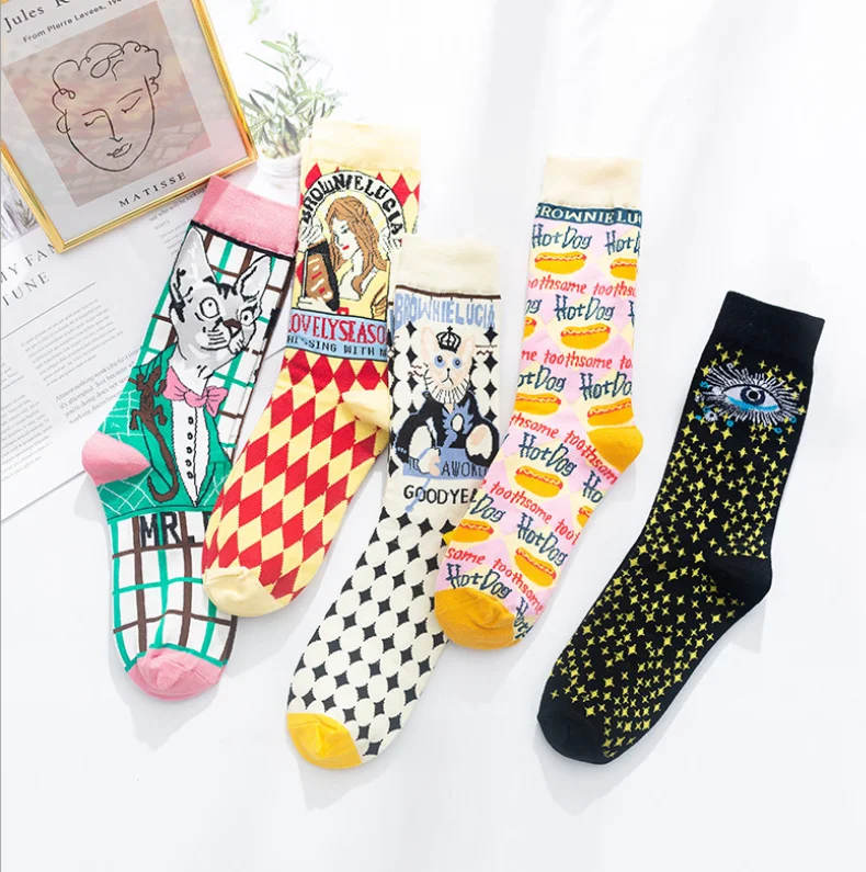 Occident Fashion Colorful Print Socks Women with Mushroom Spring Woman Socks Cotton Calcetines Mujer Meias 010202