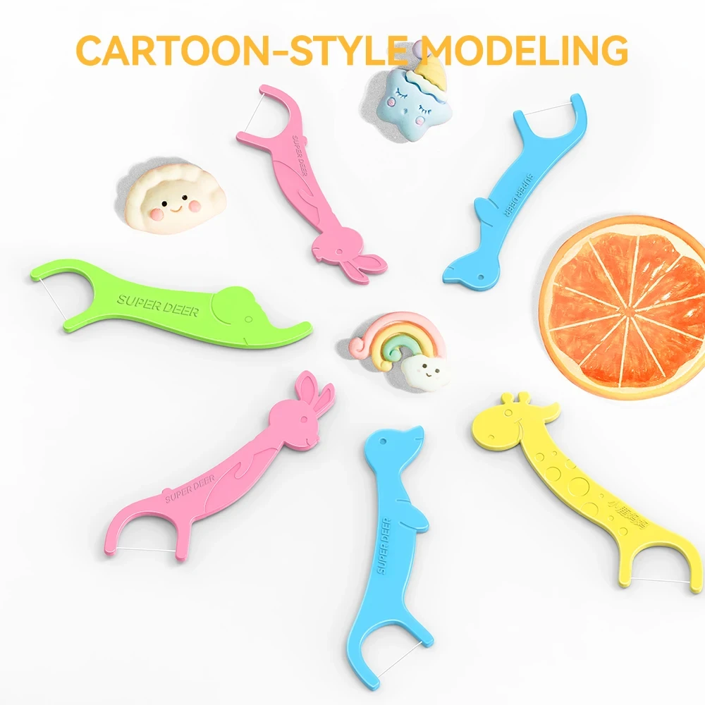 100/200Pcs Cute Children's Dental Floss Four Cartoon Animal Shape Toothpicks Children Safety Interdental Brush Clean Teeth Picks