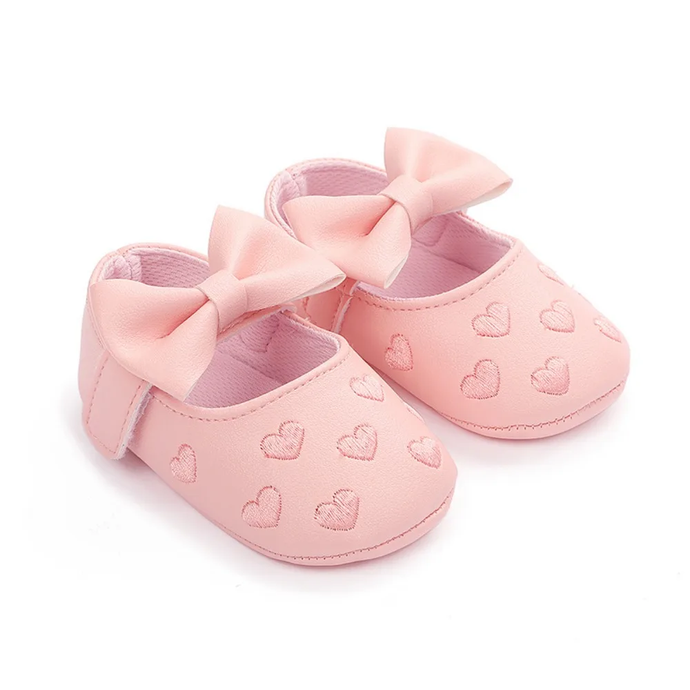 

Non-slip Leather Baby Shoes Love Bow Cute Appearance Toddler Shoes Lightweight Multicolor Newborn First Walkers Daily Wear