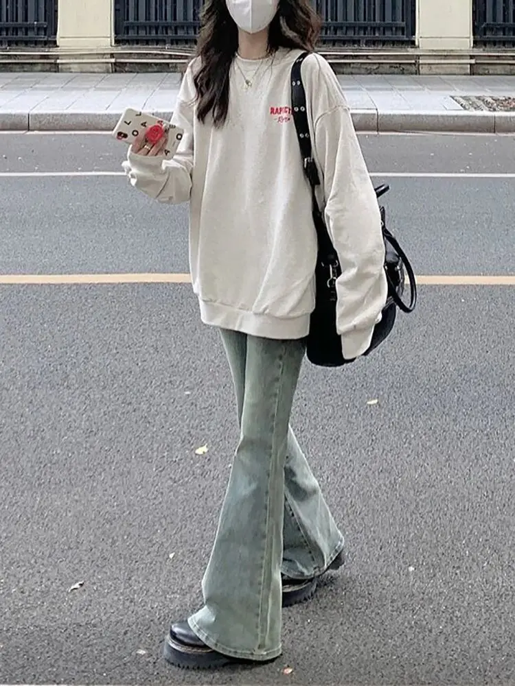 Baggy-Jeans für Damen, hohe Taille, Kordelzug, entspannt, lockere Passform, bequem, Alltagskleidung, praktisch, gemütlich, weich, lang, Palazzo-Mode