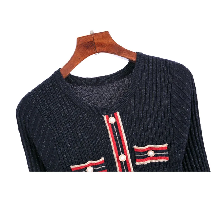 Abito lavorato a maglia pullover con scollo a O da donna elegante francese Autunno New Fashion Patchwork a vita alta Slim Midi Party Vestido