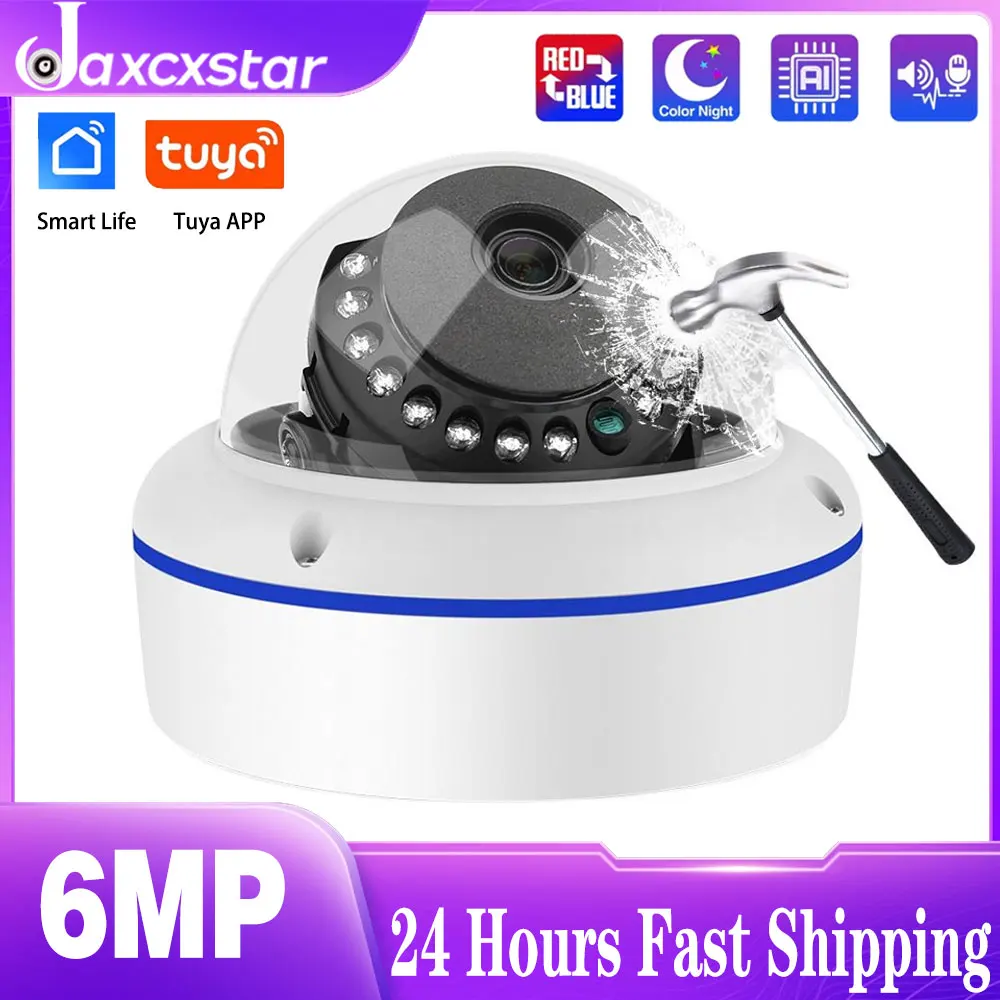 

Tuya 6MP HD POE Network Dome Camera 180° Wide Angle View 1.8mm Fisheye Lens for Indoor Night Vision One-way Audio