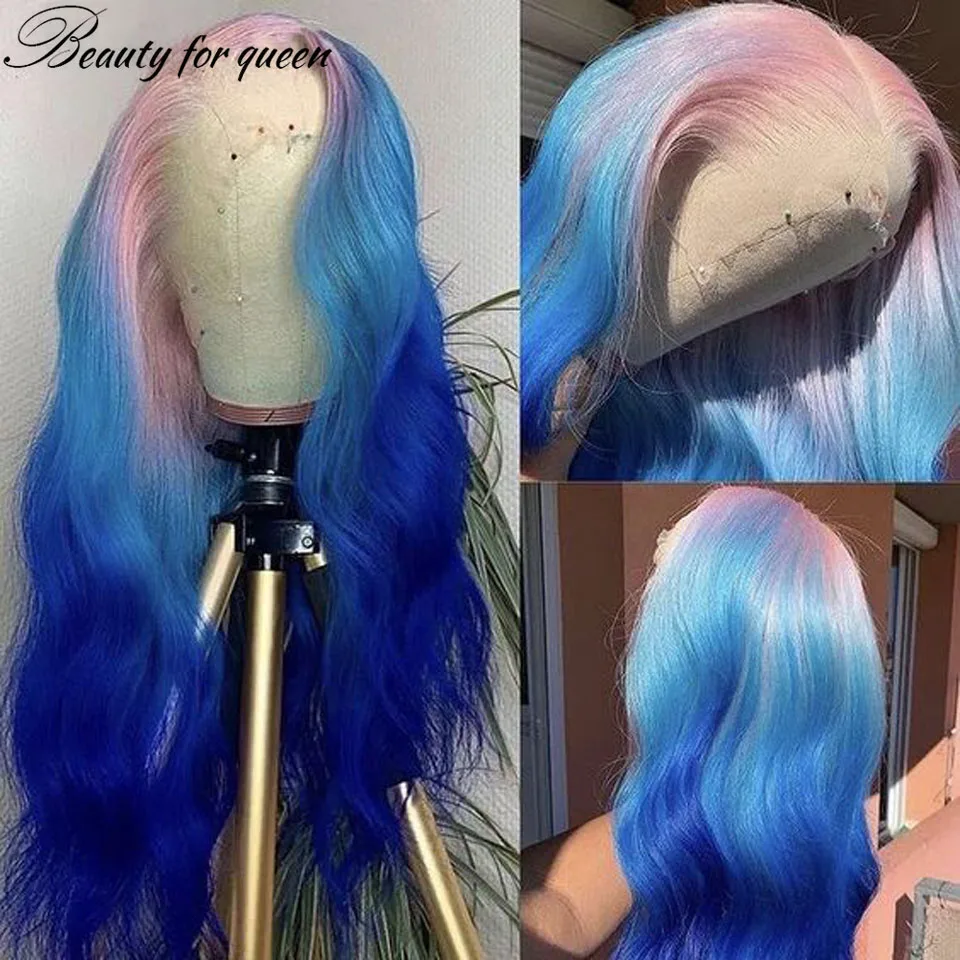 Wig Rambut Asli Powder Blue 13x4 Lace Frontal Wig Rambut Manusia 100% Wig Rambut Asli Sangat Cocok Untuk Menghadiri Pesta