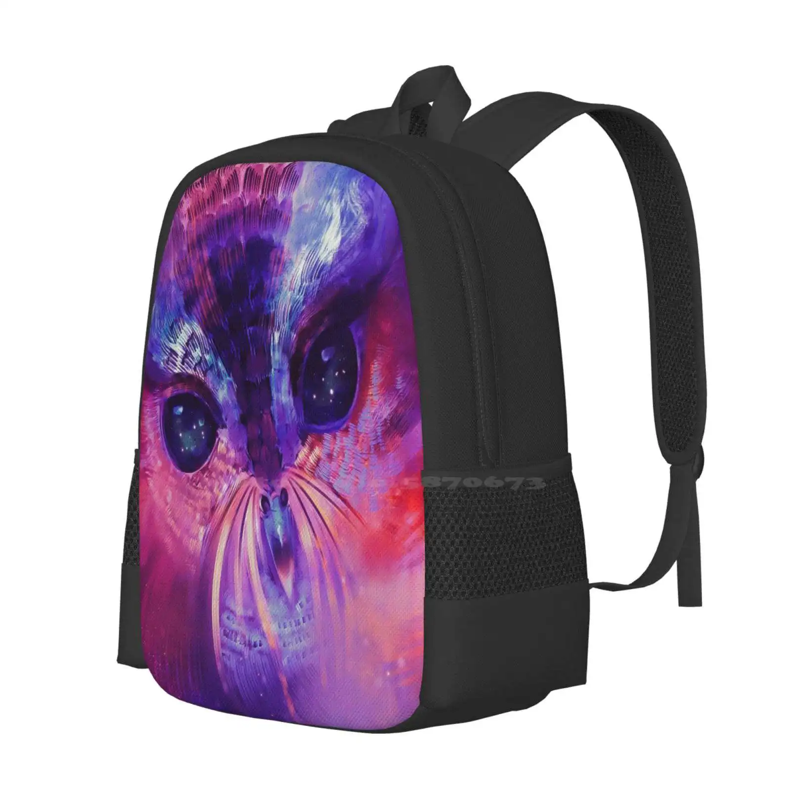 Mochila escolar con diseño de Zeus, bolso con diseño de búho, nebulosa, noche, estrellas, ojos, Arte Fino, colores del universo