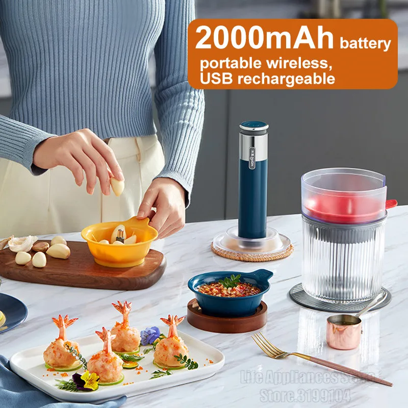 Donlim Meat Grinder Chopper USB Rechargeable with 2000mAh Battery Handheld Meat Vegetable Seasoning Mixer Kitchen Tool For Home