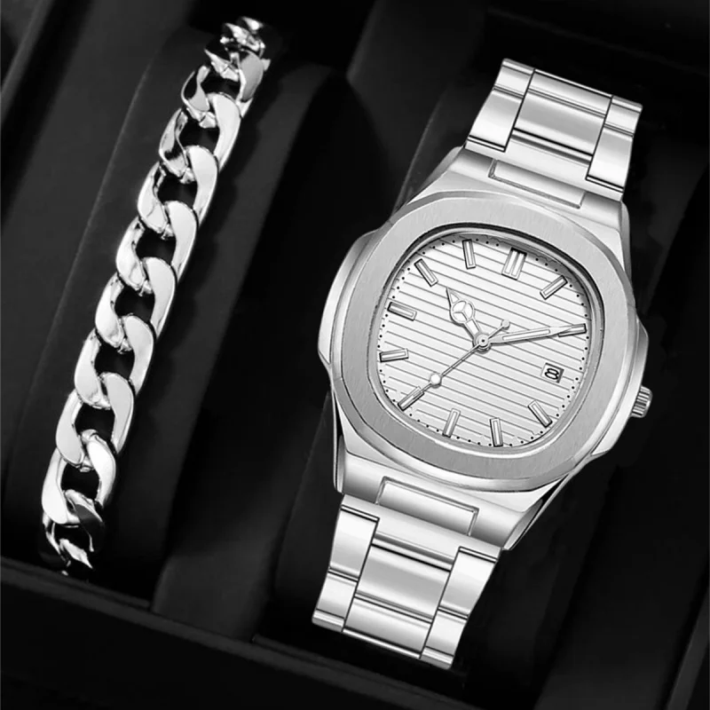 Трансграничные модные классические квадратные часы с календарем, оптовая продажа, трендовые спортивные часы со стальным ремешком, деловые трансграничные часы