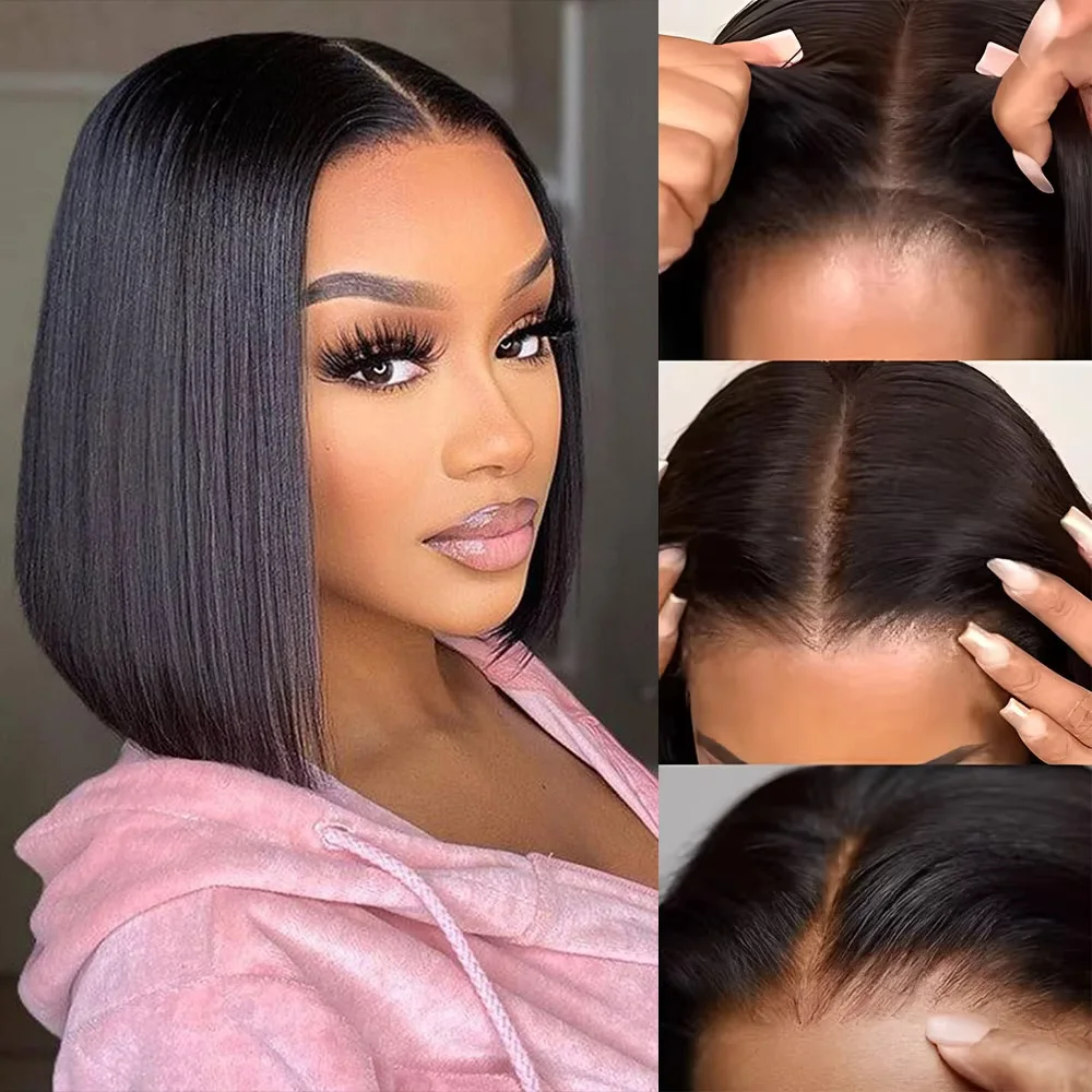 قصيرة بوب شعر مستعار 2x6 الدانتيل أمامي خصلات الشعر المستعار الإنسان مستقيم البرازيلي 100% باروكة من شعر طبيعي 2x6 شعر مستعار للنساء