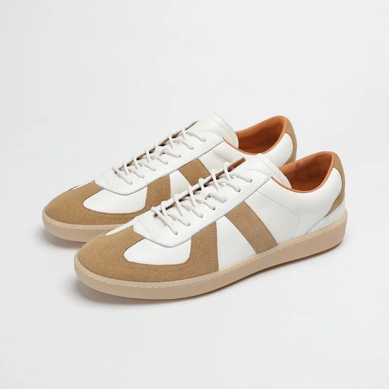 

Men's New Soft-soled German Training Shoes Breathable Handmade Leather Lightweight Trend Flat Retro Splicing Trendy Sneakers