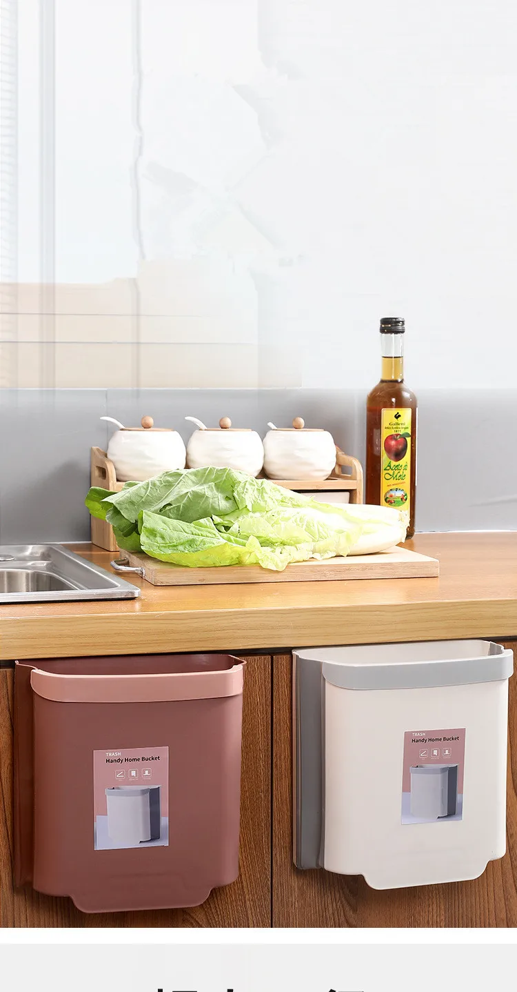 

Wall Mounted Folding Waste Bin Kitchen Cabinet Door Hanging Trash Bin Garbage Car Trash Can Handy Home Bucket OK 1122
