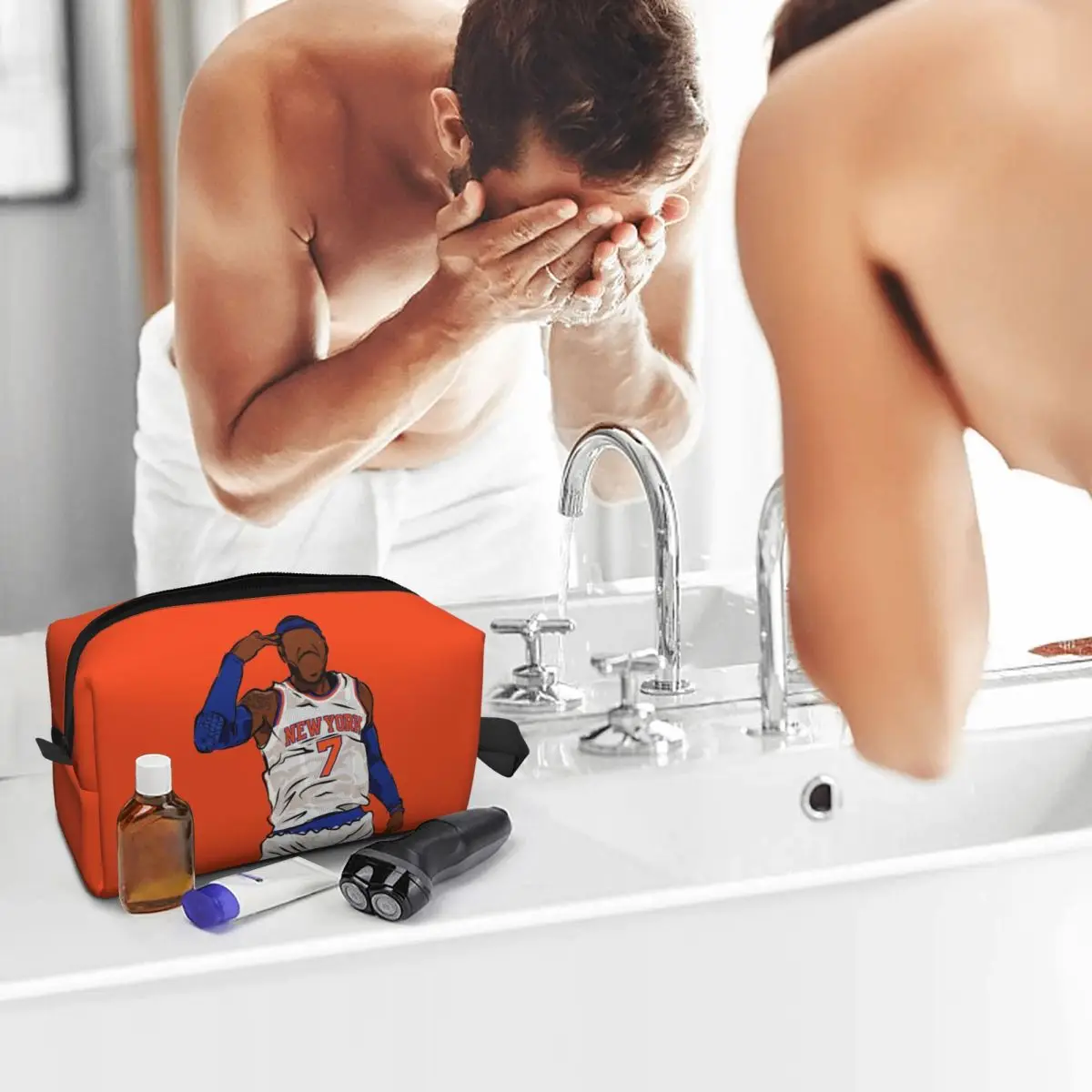 Carmelo Anthony Celebration Sketch Makeup Bag Cosmetic Organizer Storage Dopp Kit Toiletry Cosmetic Bag for Women Beauty Travel