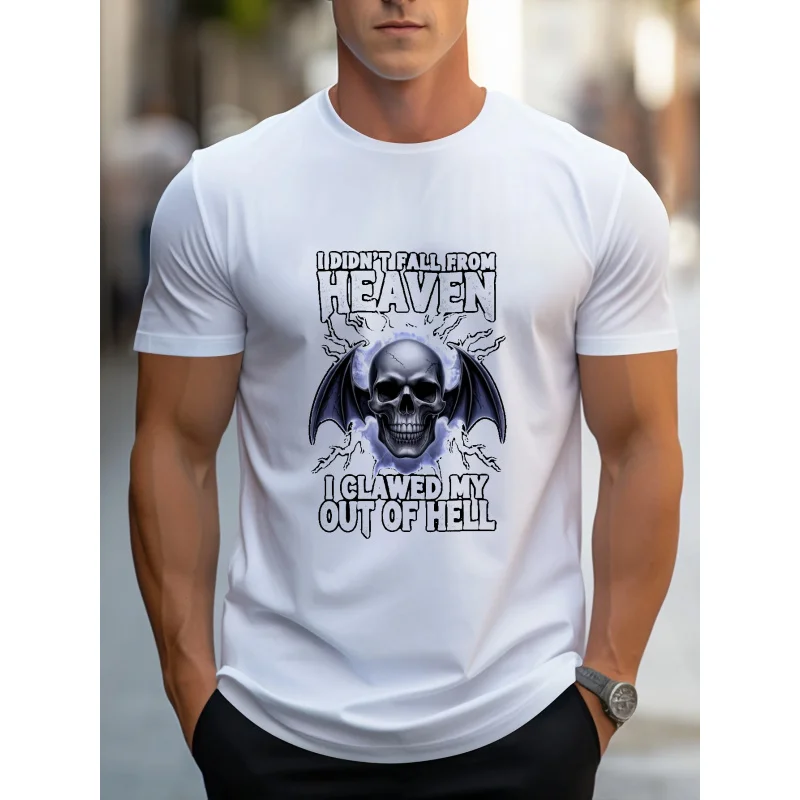 

Мужская футболка с белым черепом и крыльями I Didn't Fall from Heaven I Clawed My Way Out of Hell с принтом, высокое качество, хлопок 1.