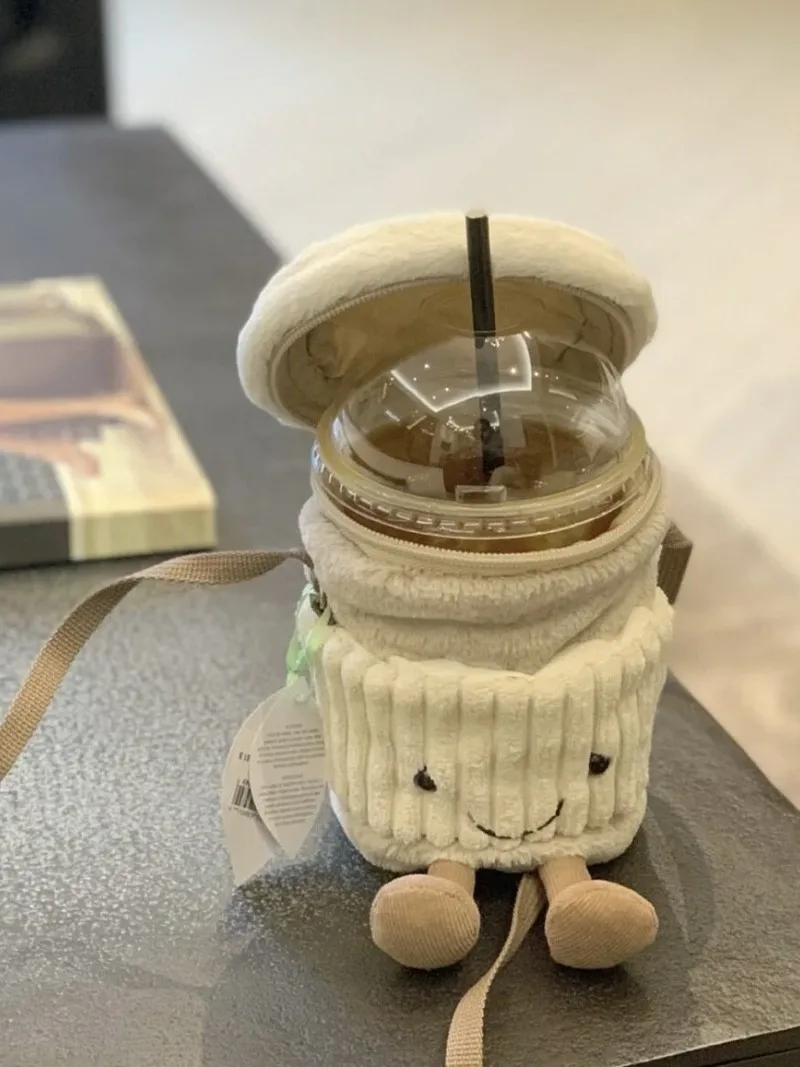 New Cartoon Cute Plush Bag Coffee Bag Crossbody Women'S Bag Accompanying Toy Cup Set Milk Tea Cup Set Customized Shoulder Bag