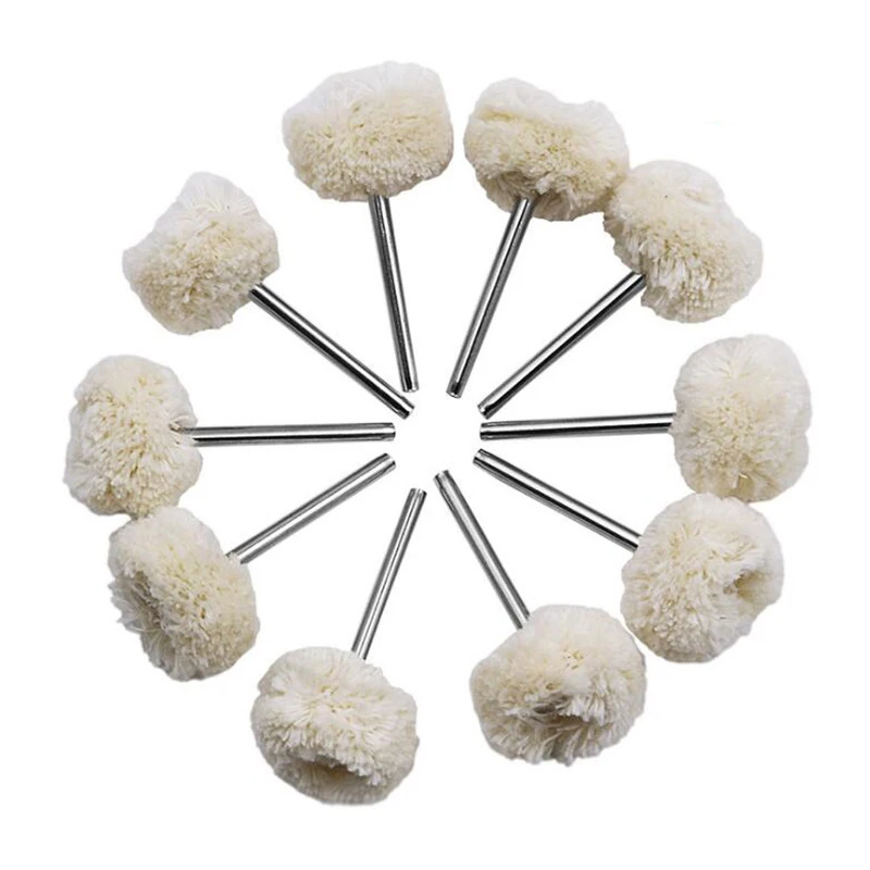 10PCS 3.0 Fine Shank Wool Wheel Polishing Head Jewelry Metals Wheels Grinding Buffing Drill Rotary Tool Accessories