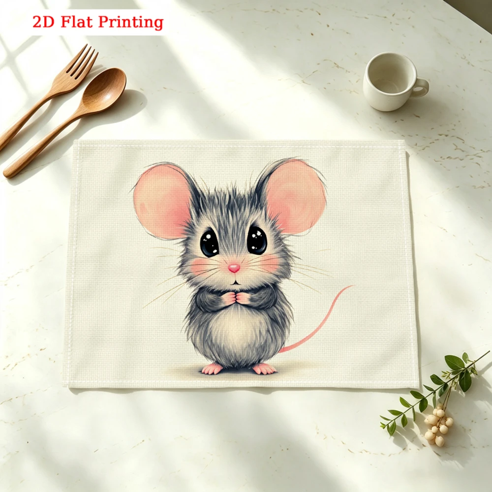 Cute Mouse Print Kitchen Placemat Cute Mouse Print Linen Pad Dish Coffee Cup Table Mat 1PC 30x40cm