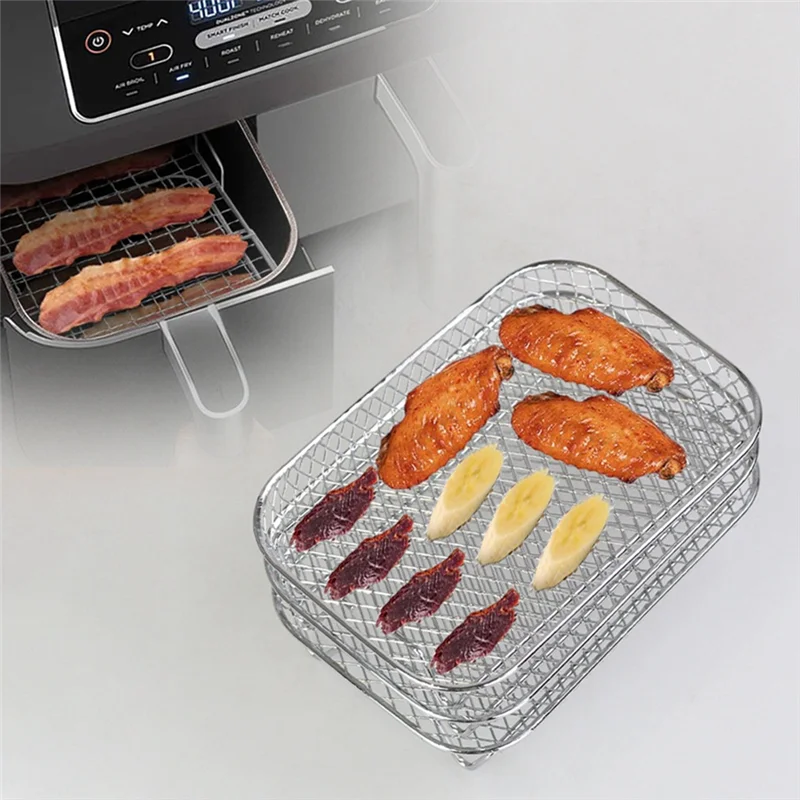 Air Fryer Rack para Ninja dupla cesta, 3 camadas, empilhamento Bacon Racks, acessórios para Ninja DZ201, DZ401