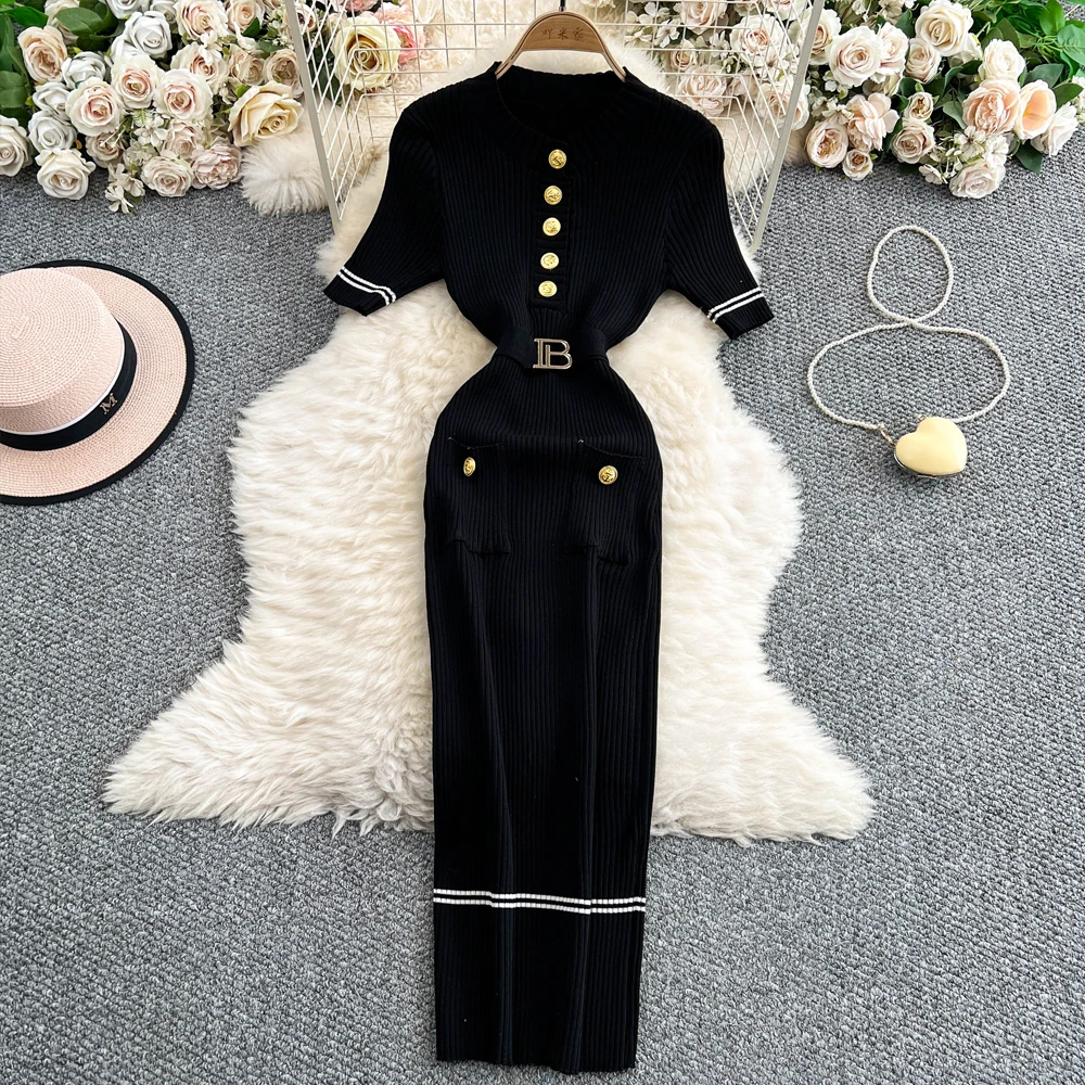 YuooMuoo marka moda damska sukienka 2025 lato z paskiem Bodycon długi sweter sukienka elegancka biurowa damska sukienka ołówkowa Party Vestidos