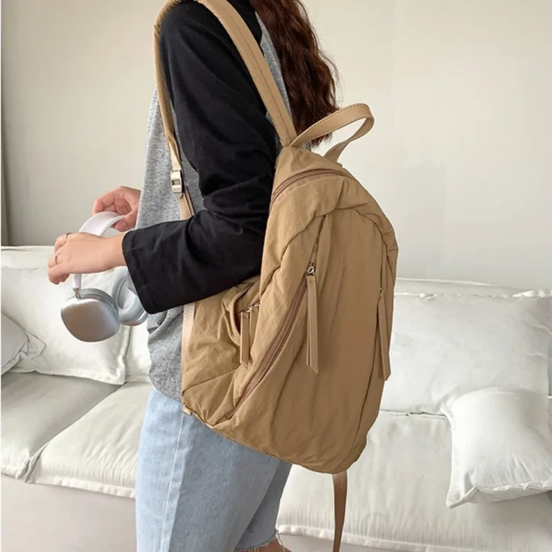 Sac à dos en nylon coréen avec fermeture éclair pour femme, grande capacité, sacs à dos pour étudiants, décontracté, simplicité, voyage, nouvelle mode, 2024