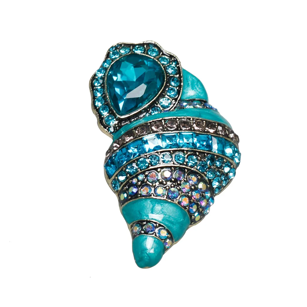 Shinning Blue Conch Brooch For Women Crystal Conch Lapel Pin Wedding Jewelry Sea Shell Button Gifts