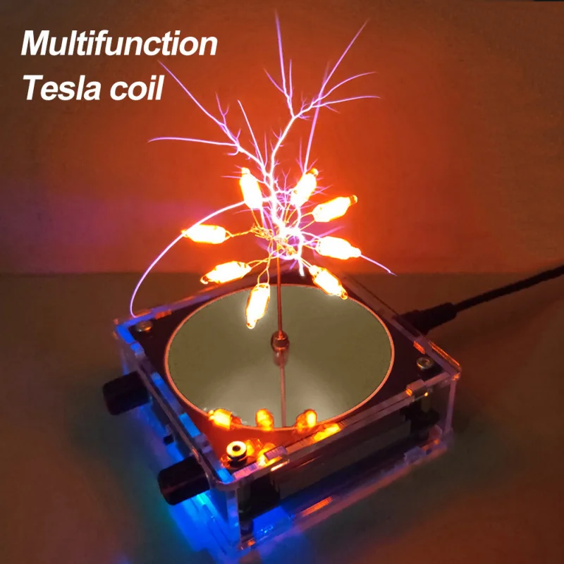 Tesla Coil Artificial Lightning Finished Arc Music Box High Power Mini Bluetooth Speaker Children Gift