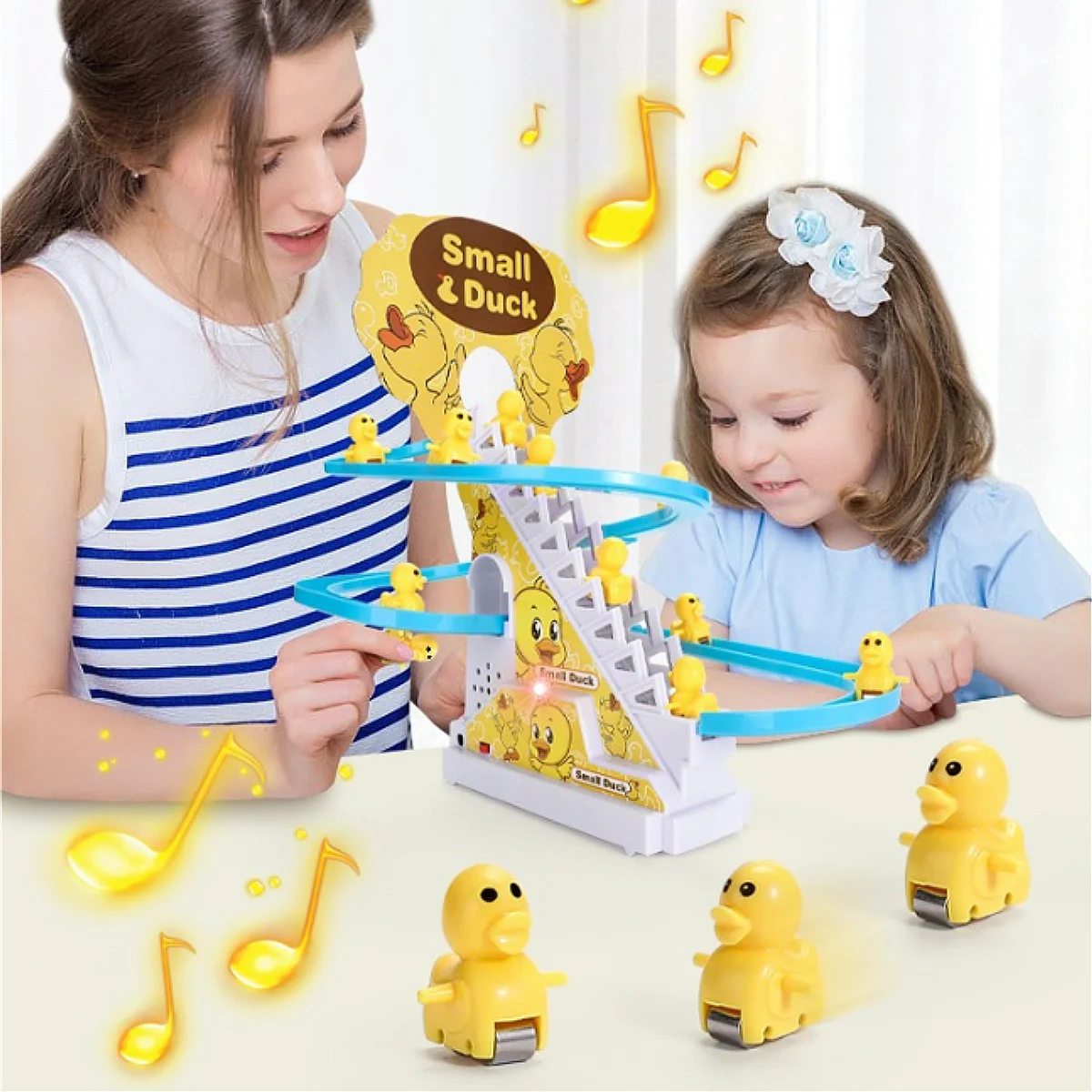 Juguete Ducky para subir escaleras con luces y música, tobogán de pista para niños, juguete de carrera divertido y lindo, perfecto para regalos de cumpleaños