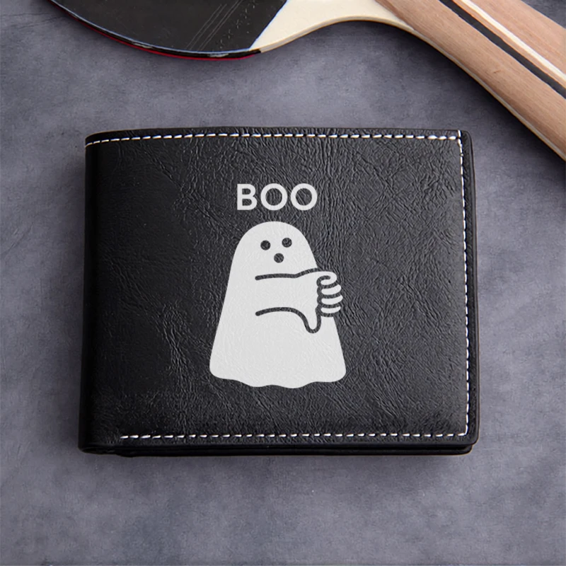 BOO GHOST DESIGN MEN'S PU LEATHER WALLET SLIM DURABLE LIGHTWEIGHT BUSINESS STYLE HIGH END ACCESSORY FOR MODERN LIFESTYLE