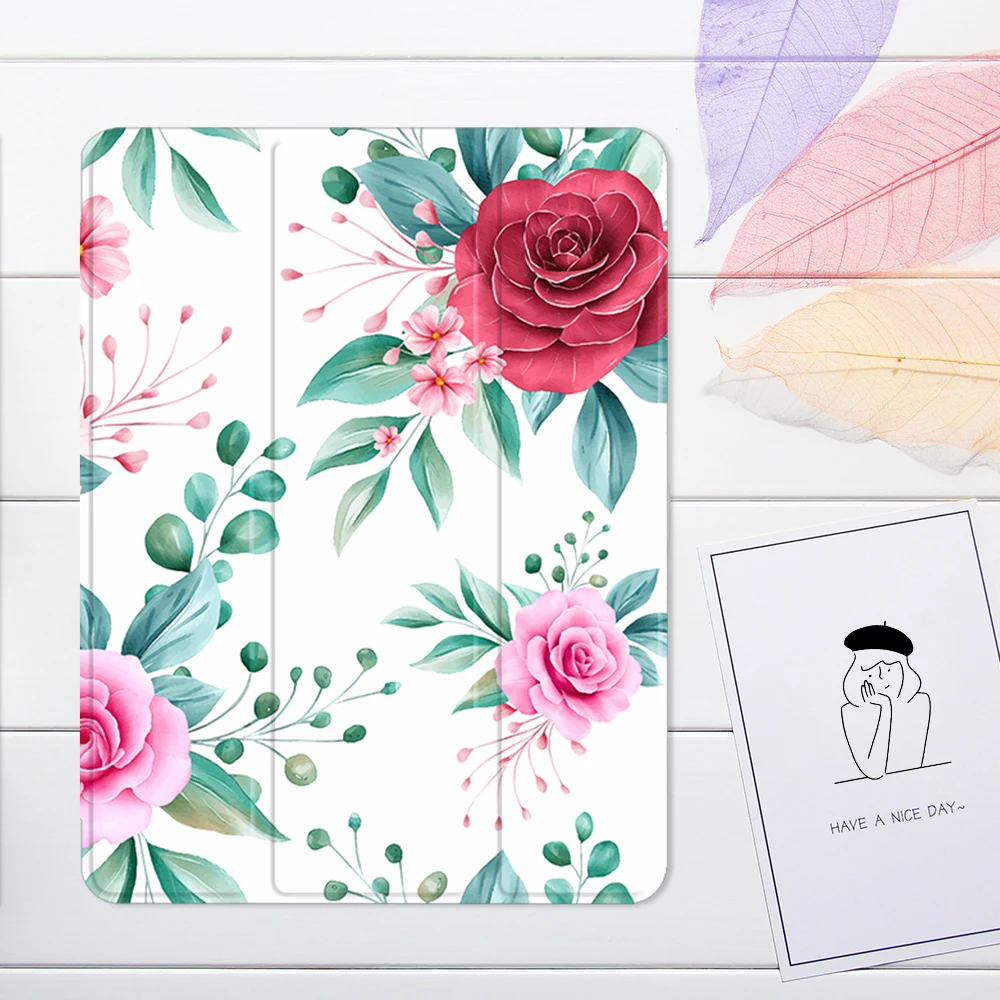 Watercolor Flowers Case For iPad Air 4 Mini 6 Pro 11 2021 Funda For iPad 10.2 7th 8th 10.5 Air 2 Silicone Case Pencil Holder