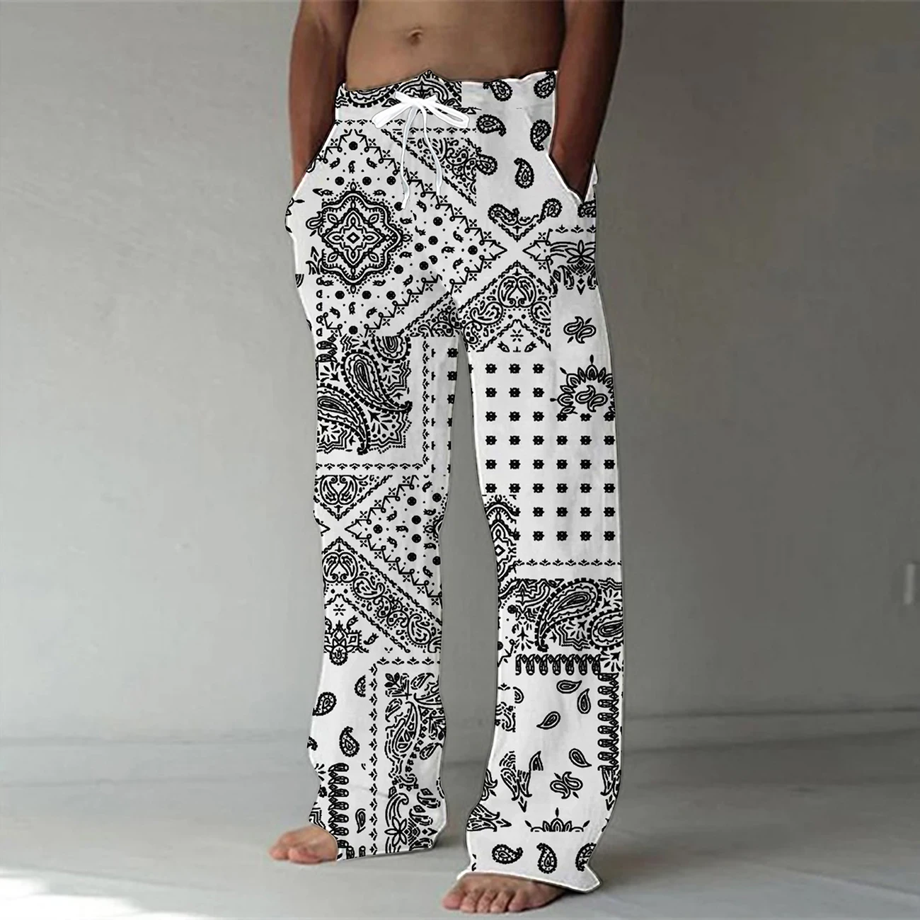 Pantalon en coton de bambou pour homme, impression numérique 3D, fleur de cajou, séchage rapide, décontracté, danse, pantalon de yoga, 5XL, mode