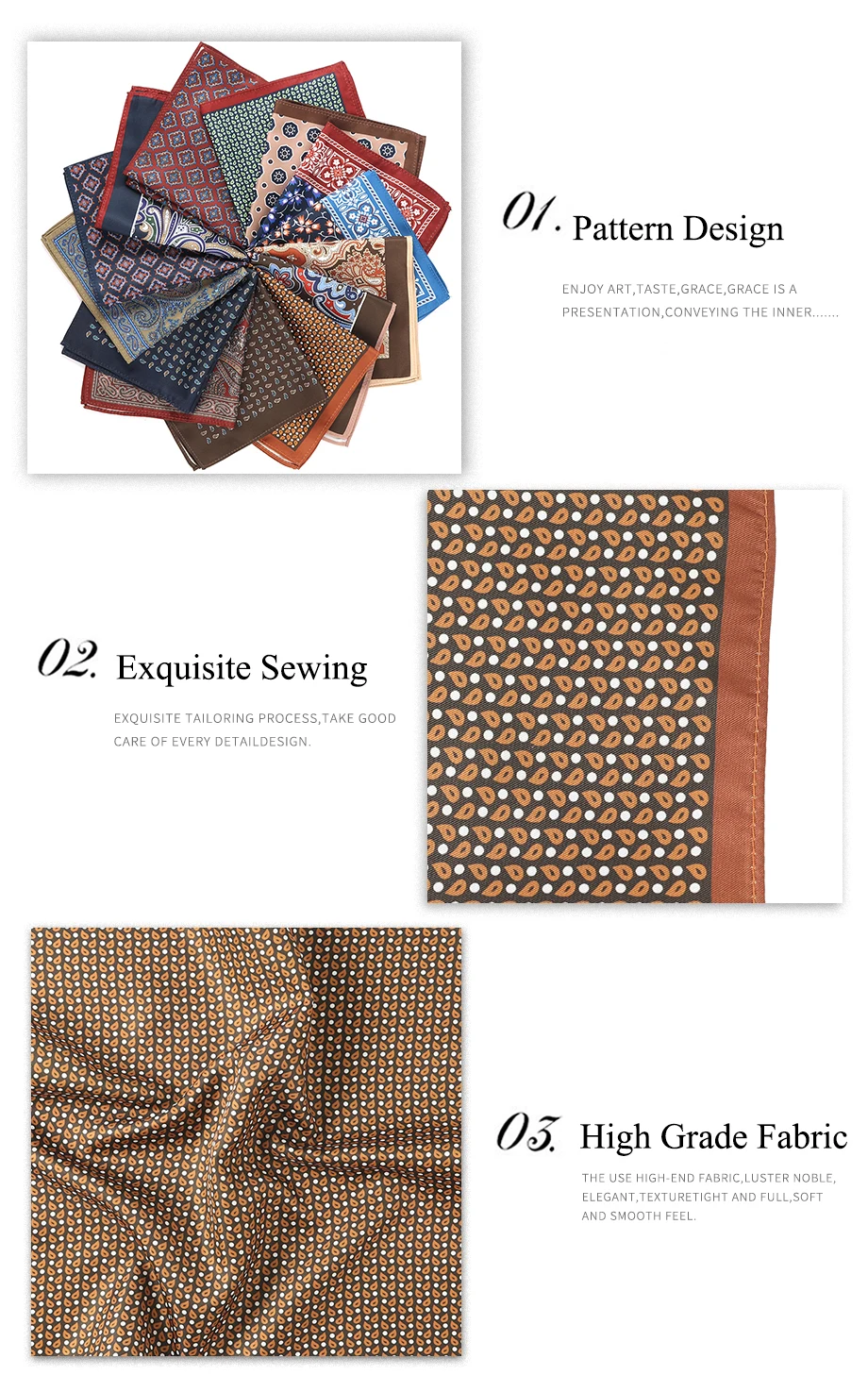 Tailor Smith Men's Classic Red Khaki Print Dot Handkerchiefs Paisley Floral Pockets Square Wedding Hankies Business Gift for Him