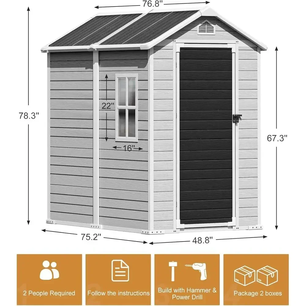 Gray 6x4 Waterproof Plastic Outdoor Storage Shed with Floor, Window, and Lockable Door for Garden or Patio