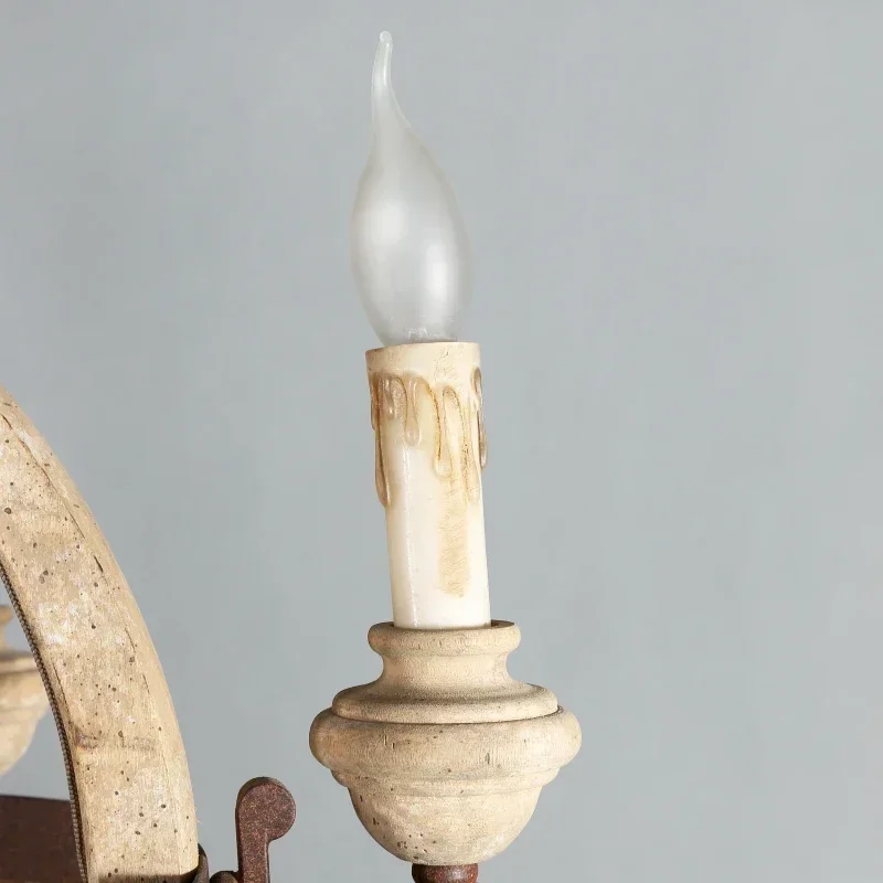 French Solid Wood Vintage Craft Rustic Light Chandelier Hanging Wooden Lamp For Living Dining Room Bedroom Kitchen House Decor