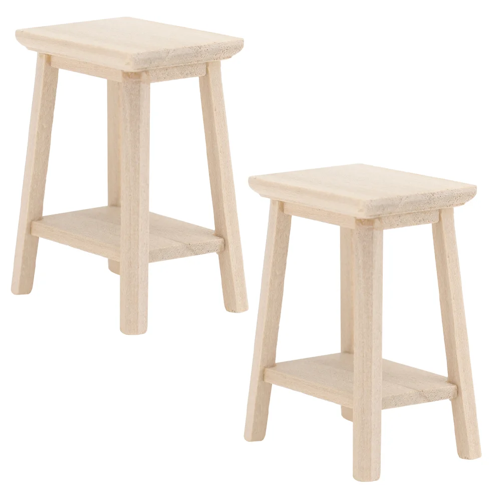 2 Pcs Toy Room Dollhouse Stool Mini Toys Miniature Bar Stools Wooden Sensory Table Furniture