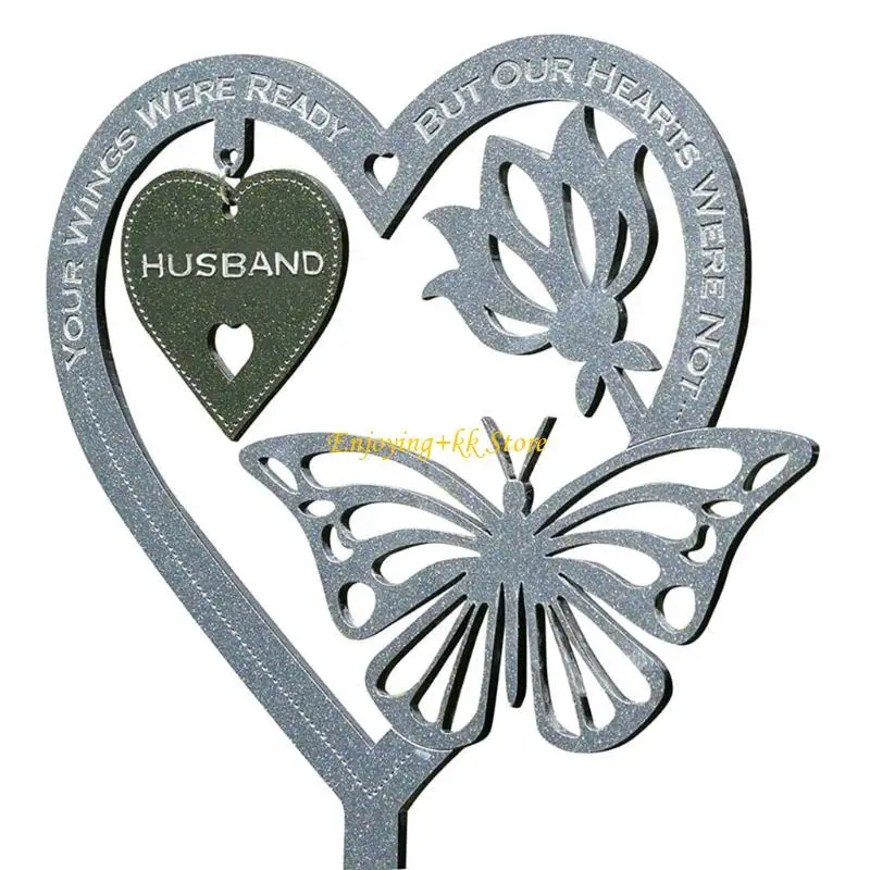 

Q1JB Memorial Plaque Butterflies Heart Ornament for Garden Yard Outdoor Home Signs Stakes Decoraton Memorial Crafts