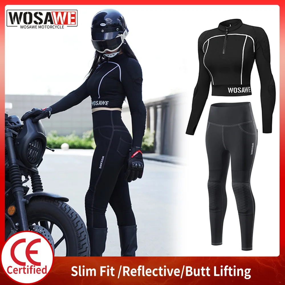 

WOSAWE Women Motorcycle Jacket Suit Stand Up Collar Short Jacket Sports Pants With Sexy Lines Lifting Buttocks Slim Yoga Clothes