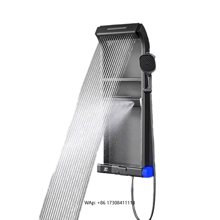 Intelligent Digital Display Thermostatic Bathroom Shower Set Wall-Mounted 360 Degree LED Shower Panels Brass Rain Spray Brushed